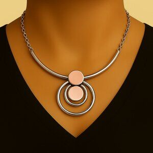 Stunning Silver-Tone Statement Necklace for Women – Polished Dual Plate & Hoop